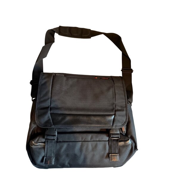 Black Nylon Messenger Bag With Multiple Compartments & Adjustable Strap - Picture 15 of 16